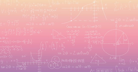 Image of mathematical equations floating against pink gradient background