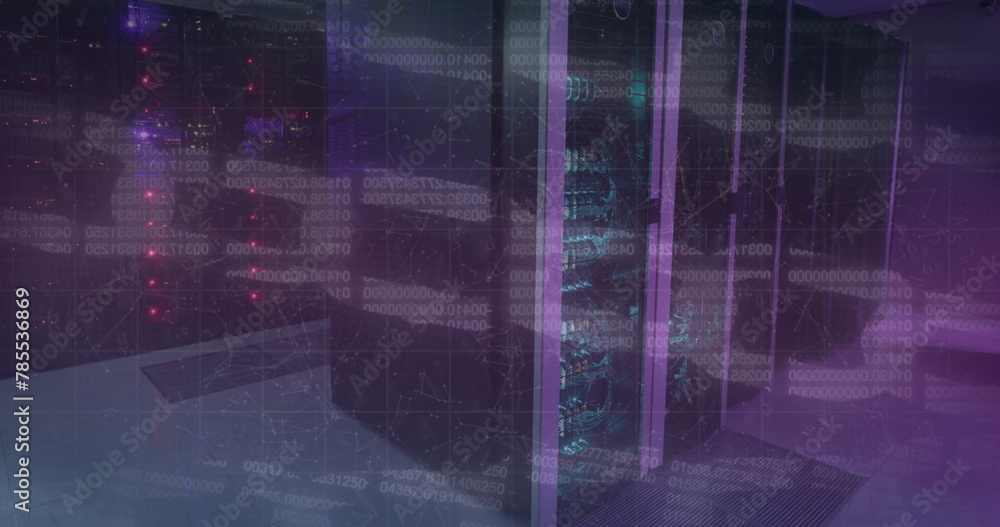 Poster image of blockchains over illuminated server rack in server room