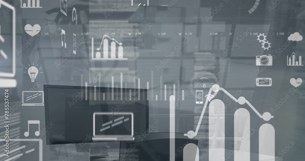 Poster image of statistical data processing against empty office