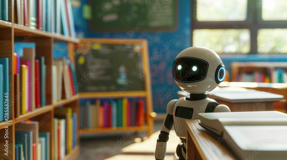 Aufkleber robotic educator conducting interactive digital lessons in scholastic setting