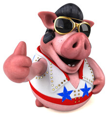 Fun 3D cartoon illustration of a pig rocker - 785537689