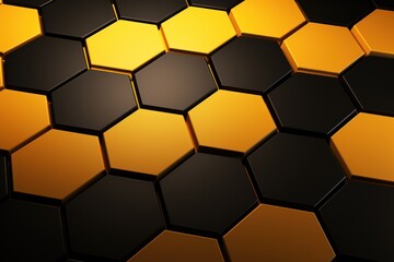Yellow dark 3d render background with hexagon pattern