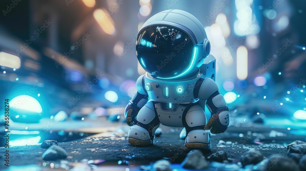 Poster lone robotic astronaut exploring the enigmatic depths of outer space on a mission of discovery and a