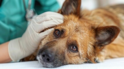Veterinarian Examining Adorable Canine Patient for Rabies Vaccination and Prevention Tactics
