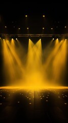 Yellow stage background, yellow spotlight light effects, dark atmosphere, smoke and mist, simple stage background, stage lighting