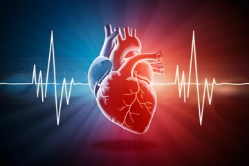 Human heart with cardiogram for medical heart health care background, symbolizing cardiovascular wellness