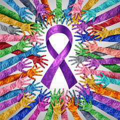 Domestic Violence Awareness and violence against women outreach or spousal abuse and family violence or violent intimate partner symbol as a ribbon for hope and survivor safety community shelter.