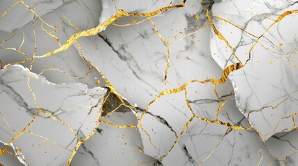 A golden kintsugi crack pattern on gray background, an abstract yellow breakage line and mosaic design effect, a japanese repair style.