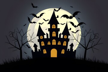 Fototapeta na wymiar Image Halloween castle with bats and moon in background, setting a spooky atmosphere for seasonal designs