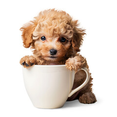 Little cute puppy of Toy Poodle dog with a cup, isolated on transparent background, cute puppy dog concept, realistic illustration, generative ai - 785540243