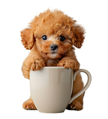Little cute puppy of Toy Poodle dog with a cup, isolated on transparent background, cute puppy dog concept, realistic illustration, generative ai - 785540257