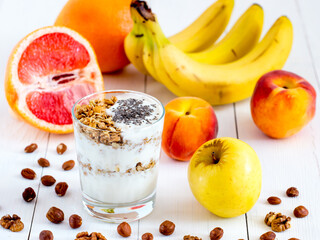 yogurt, with fresh fruits and nuts