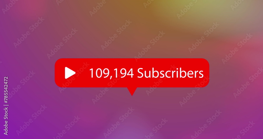 Poster image of red icon with subscribers and changing numbers on abstract background