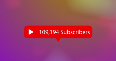 Image of red icon with subscribers and changing numbers on abstract background