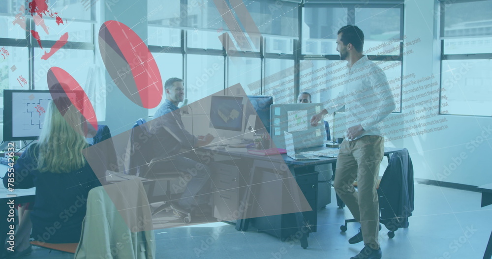 Aufkleber image of statistical data processing against two diverse men high fiving each other at office