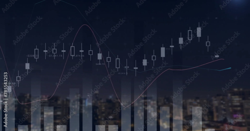 Aufkleber image of diagrams and data processing over cityscape