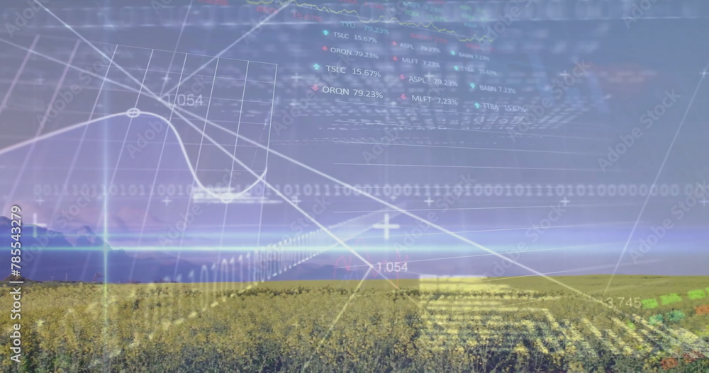 Poster image of stock market and data processing over field