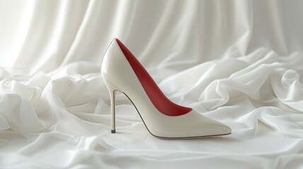 a glamorous visual by featuring a pair of high-heeled shoes  emphasizing their sophistication on a white canvas