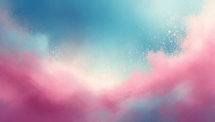A pastel pink-blue abstract background featuring empty space, grainy noise, grungy texture, color gradient, roughness, shine bright light, and glow, serving as a template.