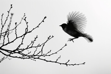 Flying bird branch silhouette