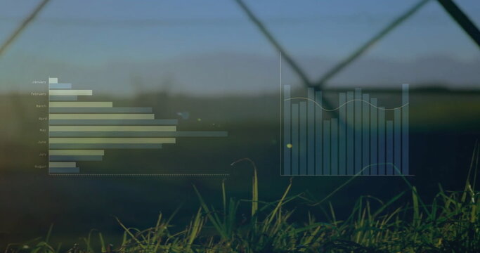 Image of financial data processing over electric pylons