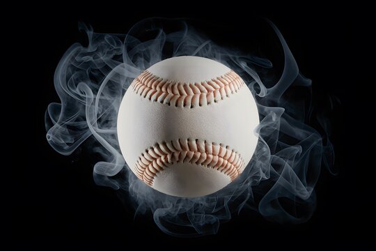 Photo Baseball ball on black background with smoke, adding drama and intensity to sports photography