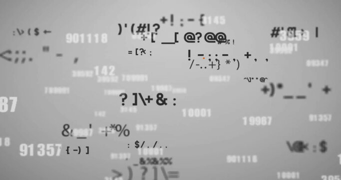 Image of black and white numbers and symbols over grey background - Powered by Adobe