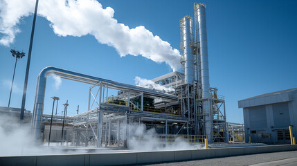 Obraz premium A carbon capture and storage CCS facility capturing CO2 emissions from industrial processes and power plants utilizing advanced capture technologies and geological storage solutions