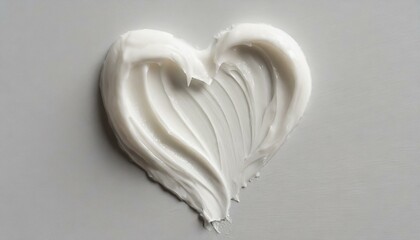 White beauty skincare cream swipe smear forming a heart shape on a white background, showcasing cosmetics makeup smudge swatches in a top view
