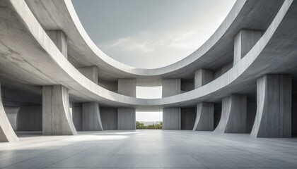 3D render of abstract futuristic modern architecture with an empty concrete floor
