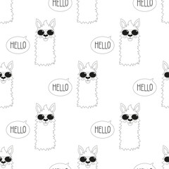 outline pattern with cute llama