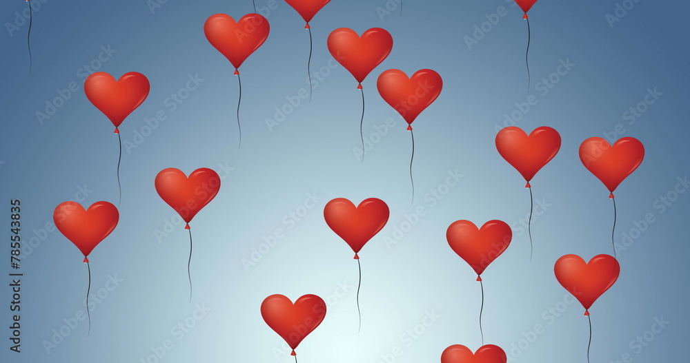 Aufkleber digital image of multiple red heart shaped balloons floating against blue background