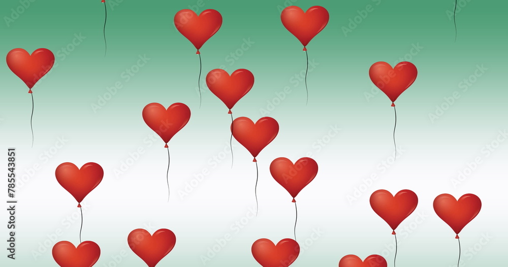 Aufkleber digital image of multiple red heart shaped balloons floating against green background