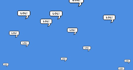 Digital image of lol text on multiple speech bubbles floating against blue background