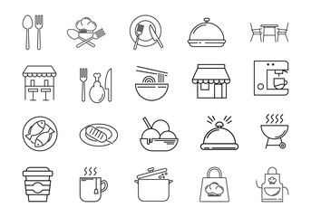Food Restaurant Line Icon Set