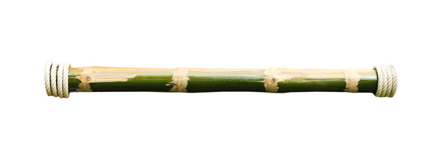 Bamboo log with white rope tied around on the end