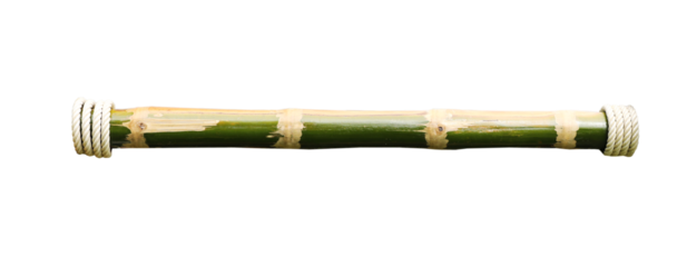 Bamboo log with white rope tied around on the end