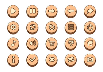 Game Wood Button Icon Element Set