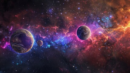 Obraz na płótnie Canvas Dreamy Cosmic Panorama with Translucent Planets and Nebulae