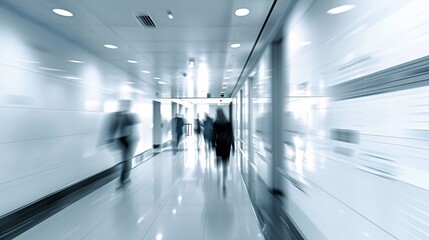Blurred motion effect portraying dynamic movement in a corporate corridor 01