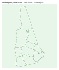 New Hampshire, United States. Simple vector map. State shape. Outline Regions style. Border of New Hampshire. Vector illustration.