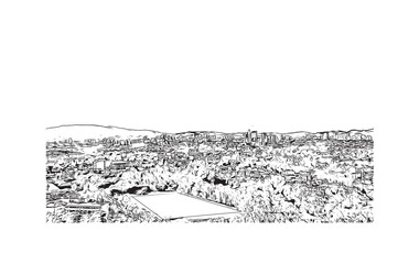 Fototapeta premium Print Building view with landmark of Santa Fe is the capital in New Mexico. Hand drawn sketch illustration in vector.