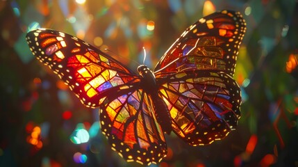 A stained glass butterfly with a glowing aura. - obrazy, fototapety, plakaty