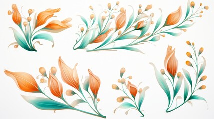Enchanting underwater flora turquoise, peach, and brown seaweed illustration in liquid ink style