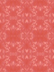 Seamless pattern, ornament with openwork symmetrical volumetric lace, created in the style of applique or embroidery on fabric, plain on a colored background. Suitable for interior, wallpaper, fabrics