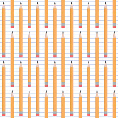 School Pattern - Pencil Repetition on Notebook Paper Background. Seamless Link.