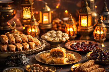 Traditional Middle Eastern Desserts and Lanterns