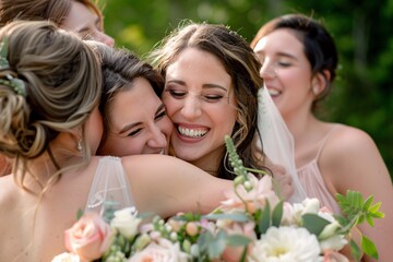 Tender embrace between the bride and her closest friends, captured in an intimate close-up shot 03