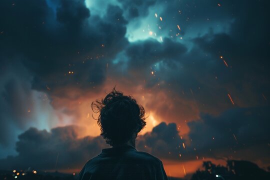 Photo person struck lightning storm intense emotion fear awe atmospheric dramatic 03