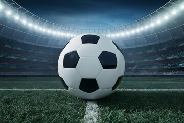 Fototapeta premium Soccer ball symbolizes competition, taking center stage in stadium, heart of sports